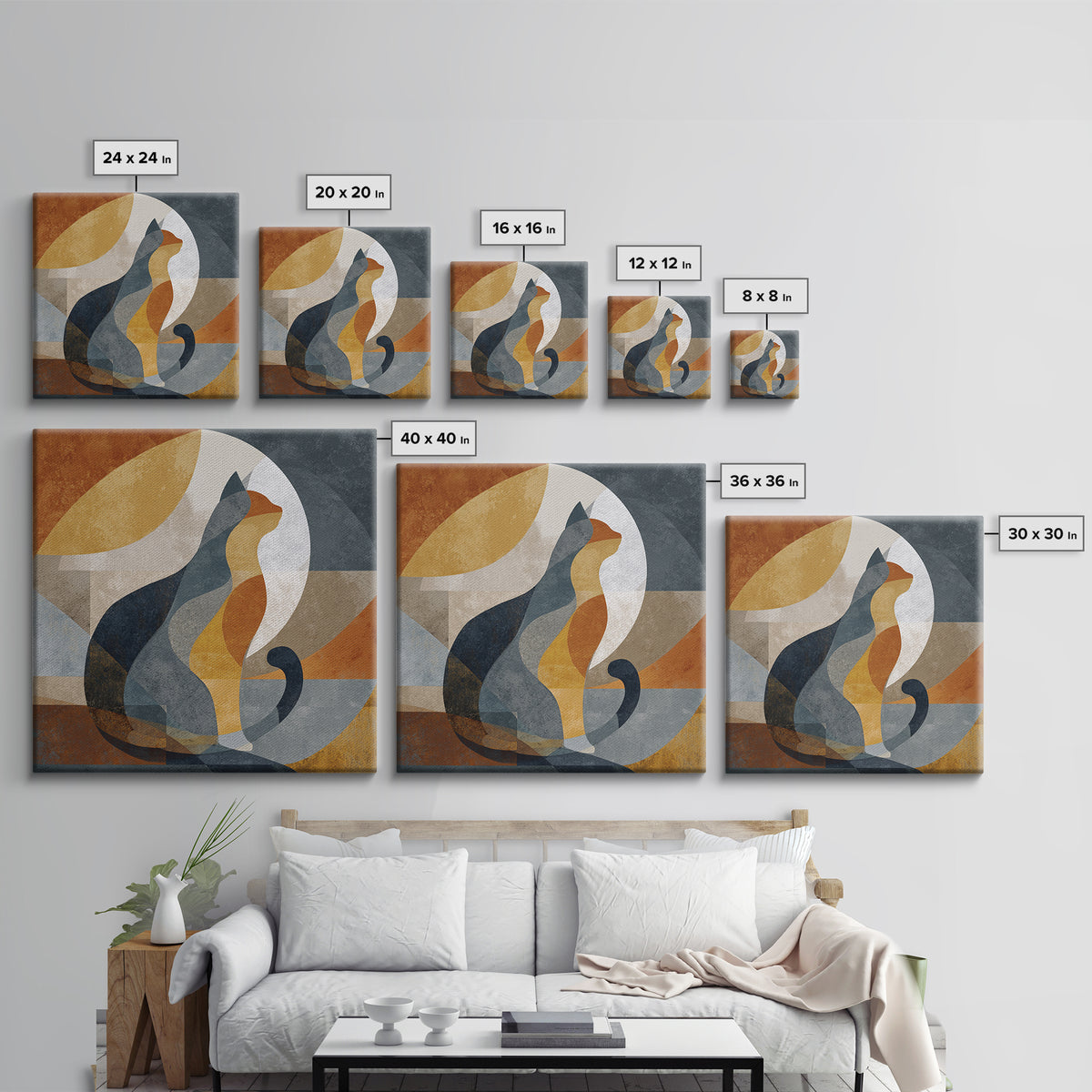 Monoline Cat Stretching Canvas Print, Line Art, Fine Art Print, Living Room Decor, Abstract Art, Line, Custom Portrait, LIN-1x1-54