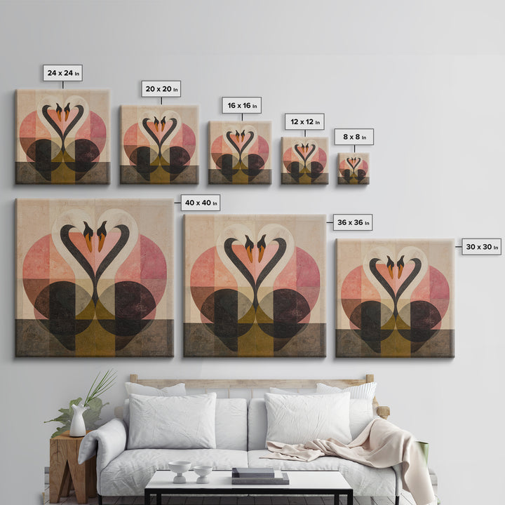 Two Swans Forming a Heart Shape Framed Canvas Print, Line Art, Modern Art, Living Room Decor, Abstract Art, Line, Neutral Decor, LIN-1x1-64