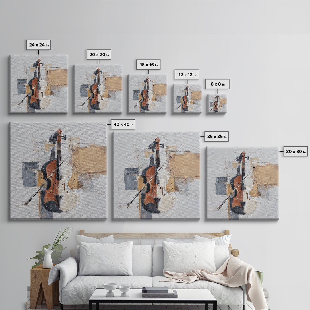 Single Line Violin and Bow Framed Canvas Print, Line Art, Aesthetic Prints, Living Room Decor, Abstract Art, Line, Wall Art, LIN-1x1-71