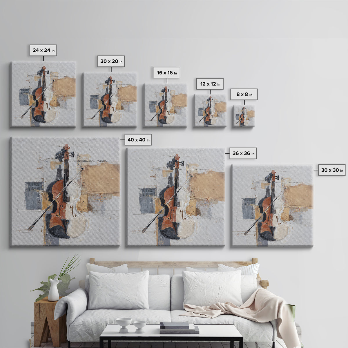 Single Line Violin and Bow Framed Canvas Print, Line Art, Aesthetic Prints, Living Room Decor, Abstract Art, Line, Wall Art, LIN-1x1-71