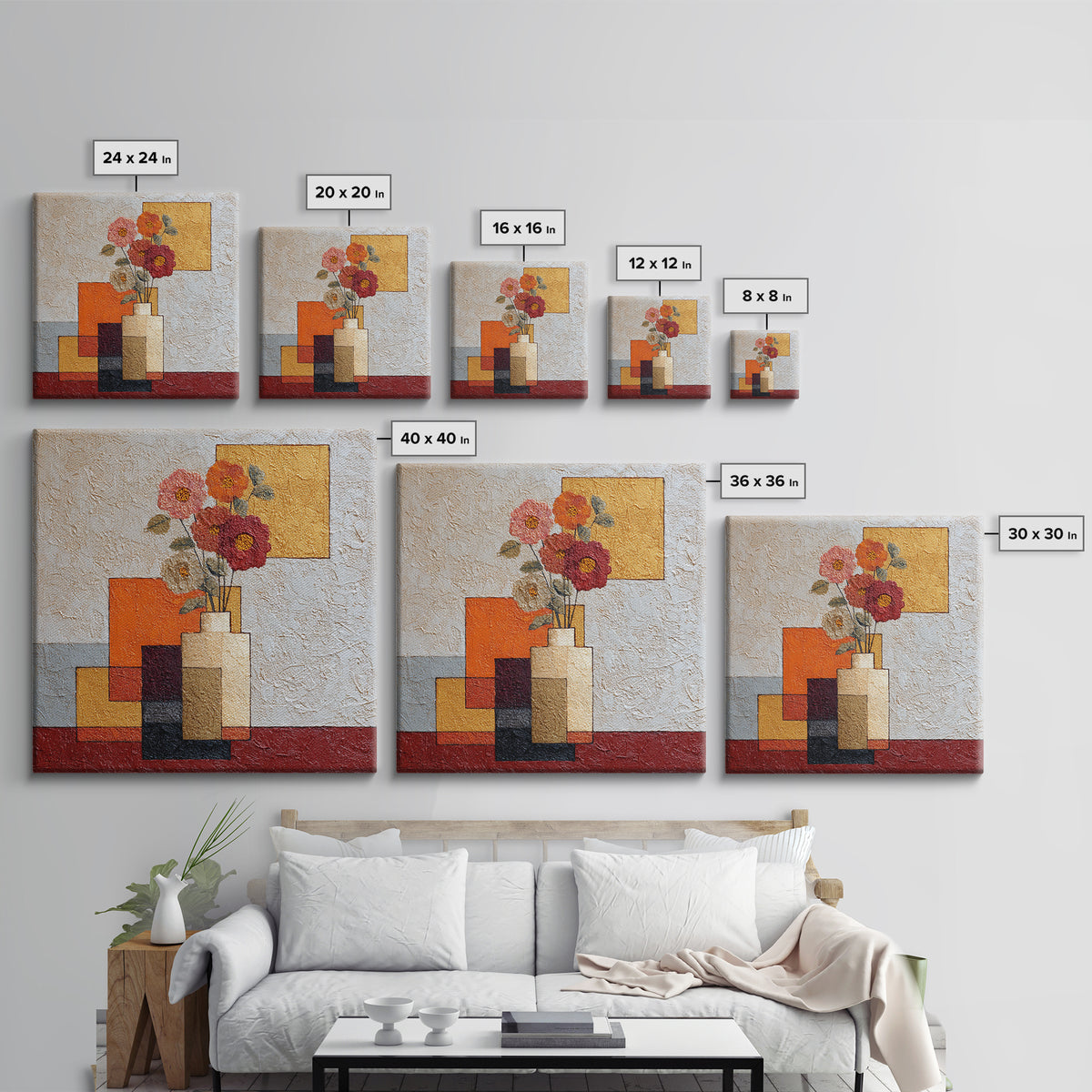Abstract Vase and Flowers Framed Canvas Print, Line Art, Bird Wall Art, Living Room Decor, Fine Art, Line, Textured Painting, LIN-1x1-84