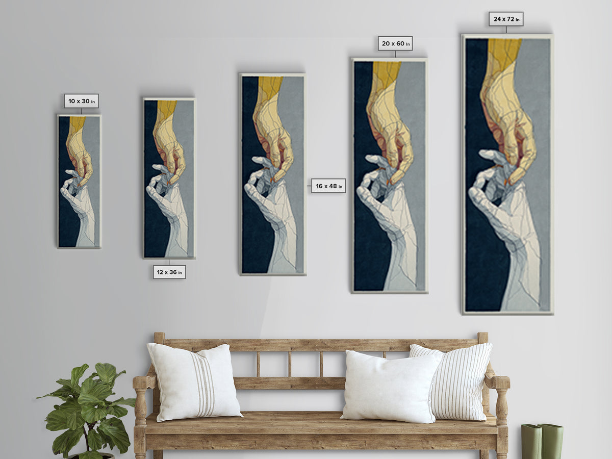 Two Hands Nearly Touching Canvas Print, Line Art, Canvas Art, Living Room Decor, Line, Jesus Wall Art, Gallery Wall Art, LIN-1x3-17