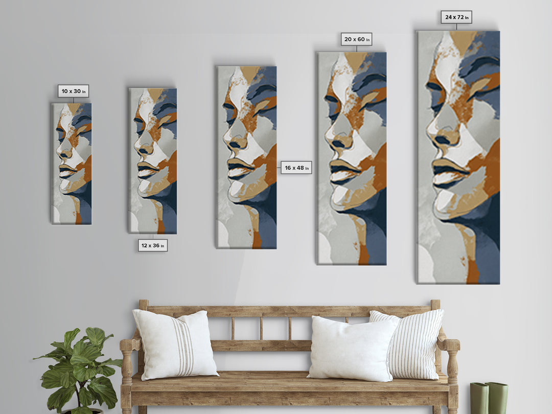 Continuous Line Female Face Framed Canvas Print, Line Art, Boho Wall Art, Living Room Decor, Fine Art, Line, Living Room Art, LIN-1x3-61
