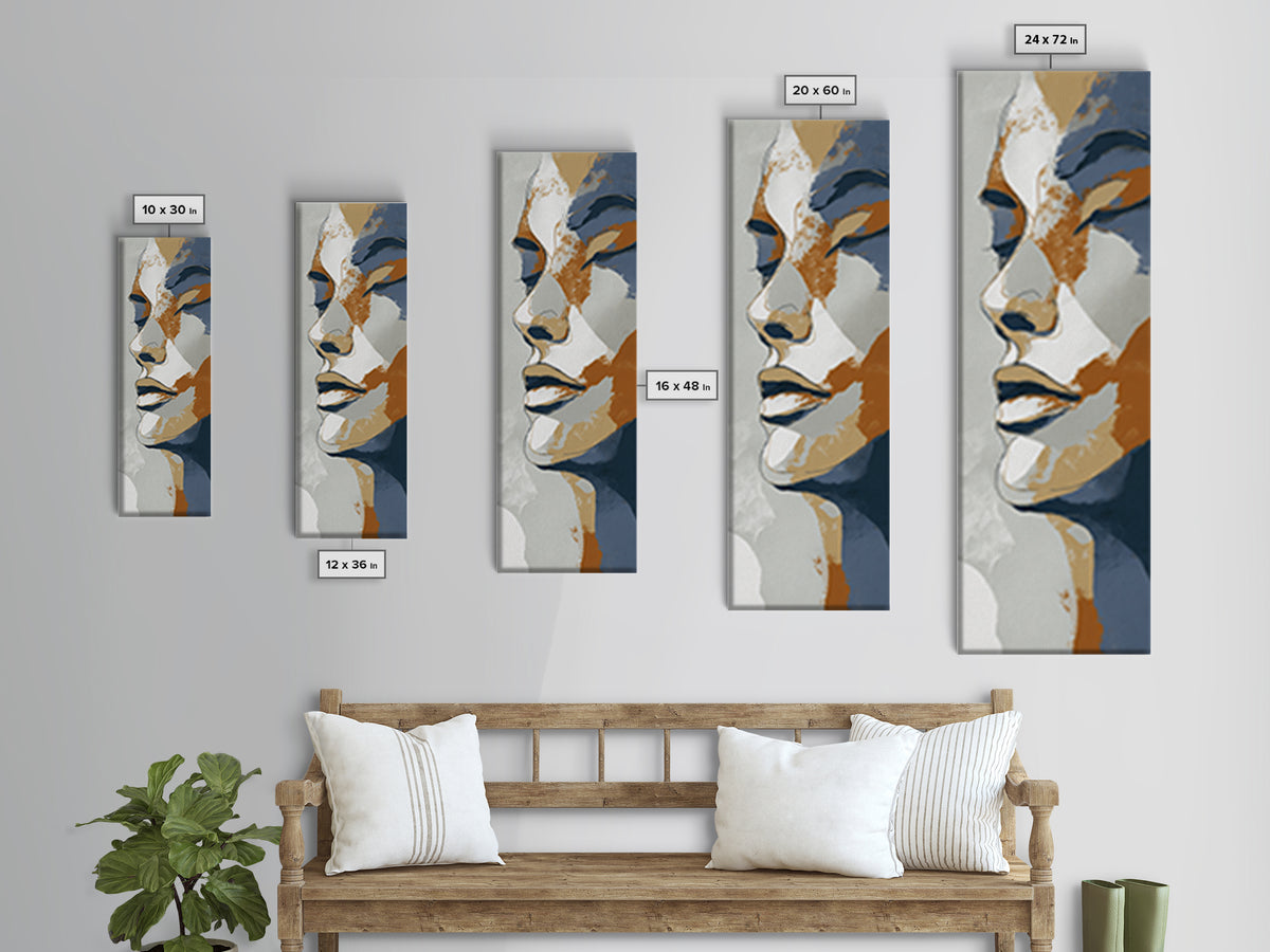 Continuous Line Female Face Framed Canvas Print, Line Art, Boho Wall Art, Living Room Decor, Fine Art, Line, Living Room Art, LIN-1x3-61