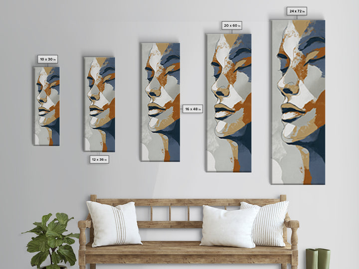 Continuous Line Female Face Framed Canvas Print, Line Art, Boho Wall Art, Living Room Decor, Fine Art, Line, Living Room Art, LIN-1x3-61