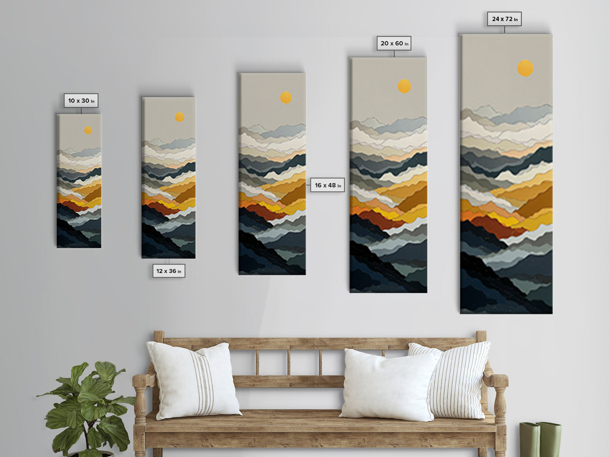 Black Line Mountains Framed Canvas Print, Line Art, Room Decor, Living Room Decor, Fine Art, Line, Digital Wall Art, Canvas Art, LIN-1x3-70