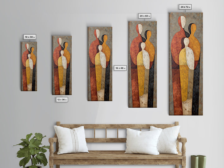 Abstract Family Figures Framed Canvas Print, Line Art, Bird Wall Art, Living Room Decor, Fine Art, Line, Textured Painting, LIN-1x3-84