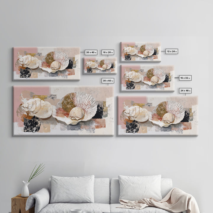 Line Art Shell and Coastal Forms Framed Canvas Print, Line Art, Gallery Wall Art, Living Room Decor, Abstract Art, Line, LIN-2x1-11