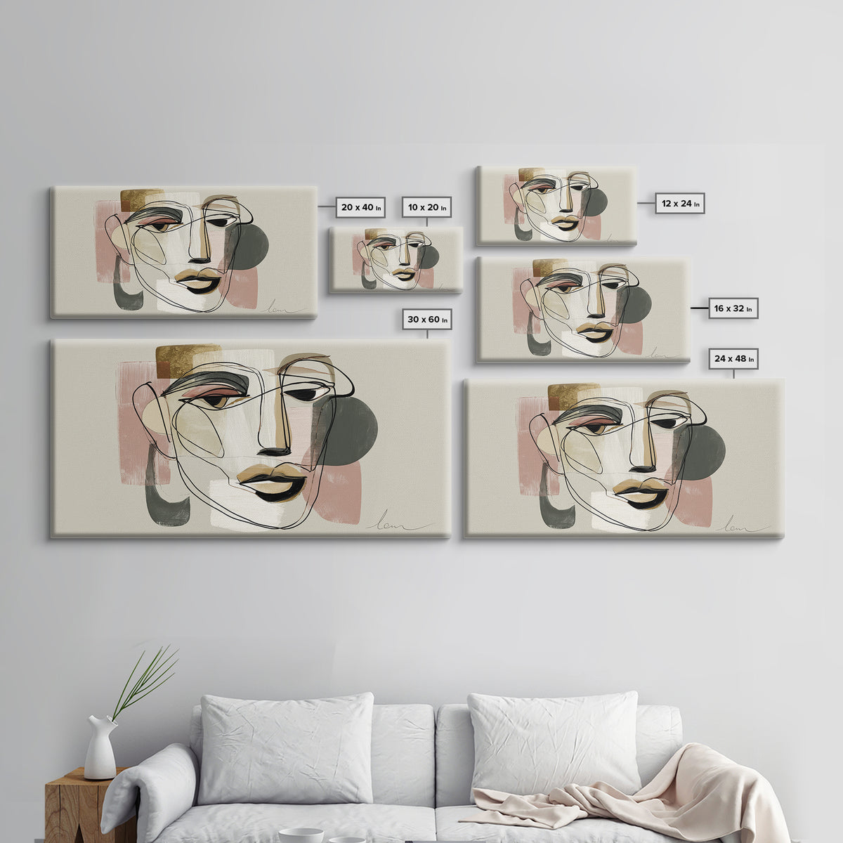 Continuous Line Female Face Canvas Print, Line Art, Modern Wall Art, Living Room Decor, Fine Art, Line, Bird Wall Art, LIN-2x1-21