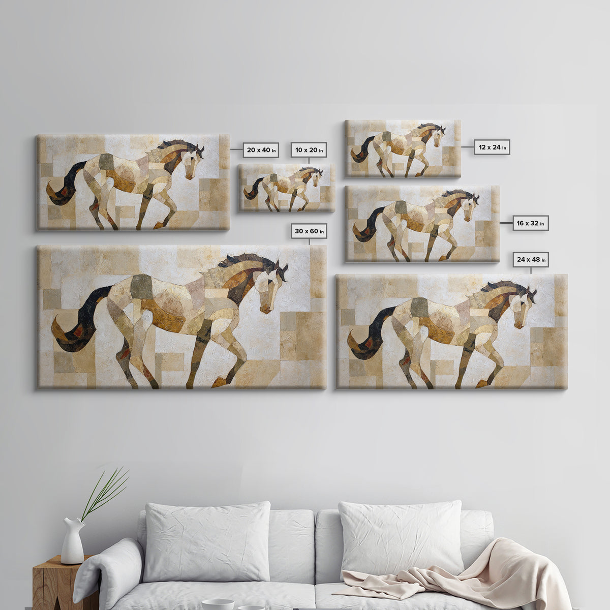 Abstract Horse Formed from Graceful Contour Framed Canvas Print, Line Art, Contemporary Art, Living Room Decor, Fine Art, Line, LIN-2x1-24