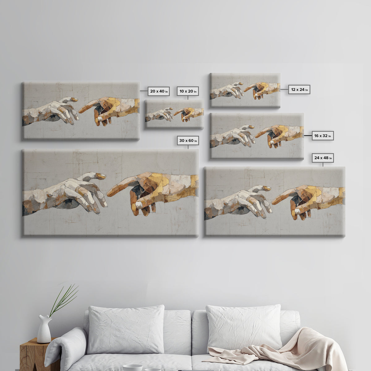 Two Hands Nearly Touching Framed Canvas Print, Line Art, Boho Wall Decor, Living Room Decor, Line, Black and White Art, LIN-2x1-25