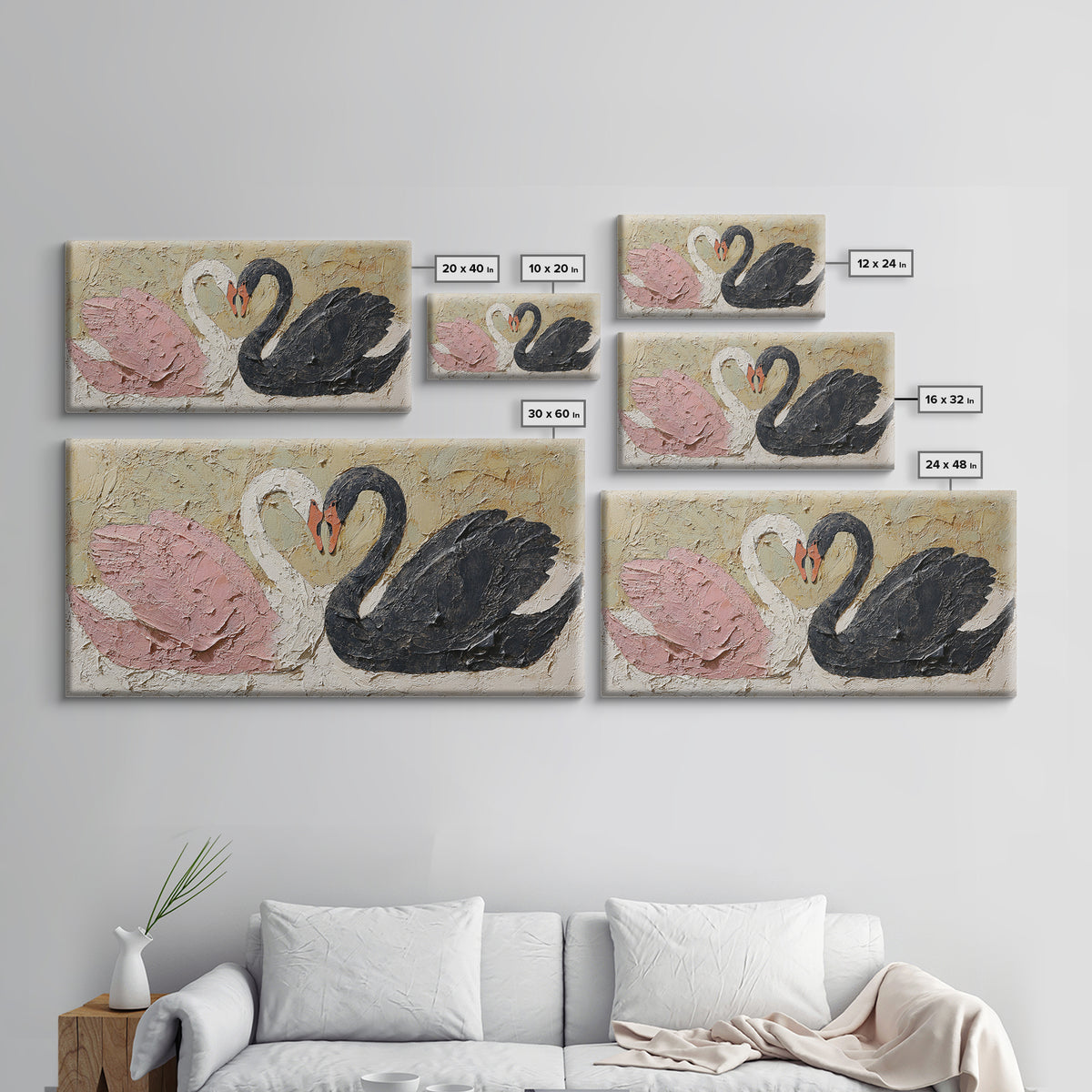 Two Swans Forming a Heart Shape Canvas Print, Line Art, Art, Living Room Decor, Abstract Art, Line, Boho Wall Decor, Boho Decor, LIN-2x1-36