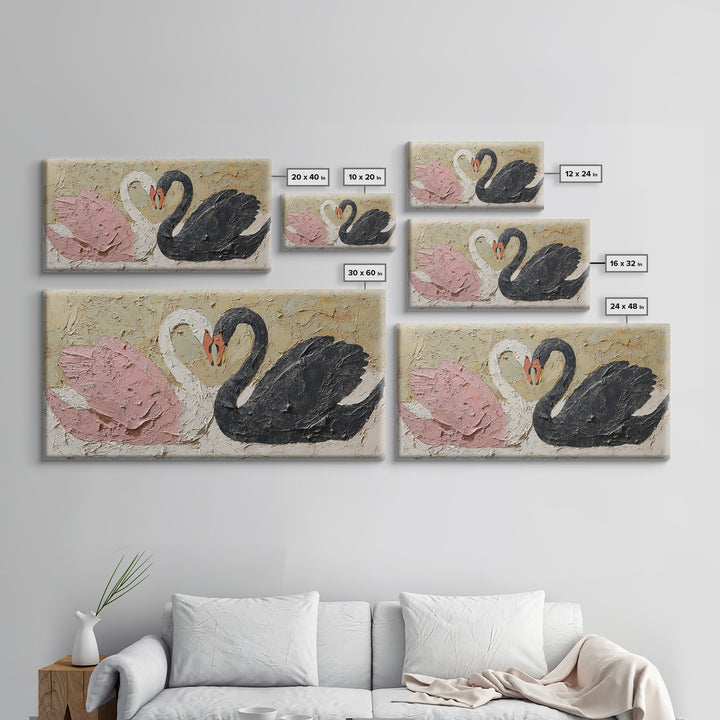 Two Swans Forming a Heart Shape Canvas Print, Line Art, Art, Living Room Decor, Abstract Art, Line, Boho Wall Decor, Boho Decor, LIN-2x1-36