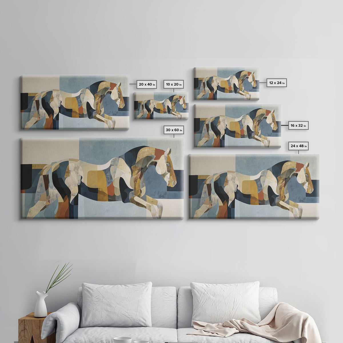Abstract Horse Formed from Graceful Contour Canvas Print, Line Art, Custom Portrait, Living Room Decor, Abstract Art, Line, LIN-2x1-48