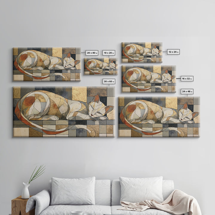 Monoline Cat Stretching Framed Canvas Print, Line Art, Digital Wall Art, Living Room Decor, Fine Art, Line, Minimalist Wall Art, LIN-2x1-50