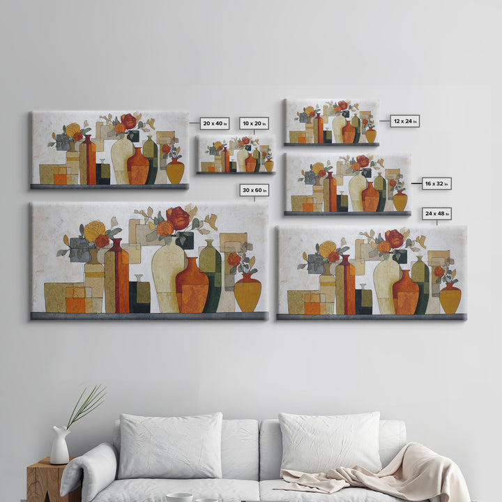 Abstract Vase and Flowers Framed Canvas Print, Line Art, Printable Wall Art, Living Room Decor, Fine Art, Line, Modern Art, LIN-2x1-56