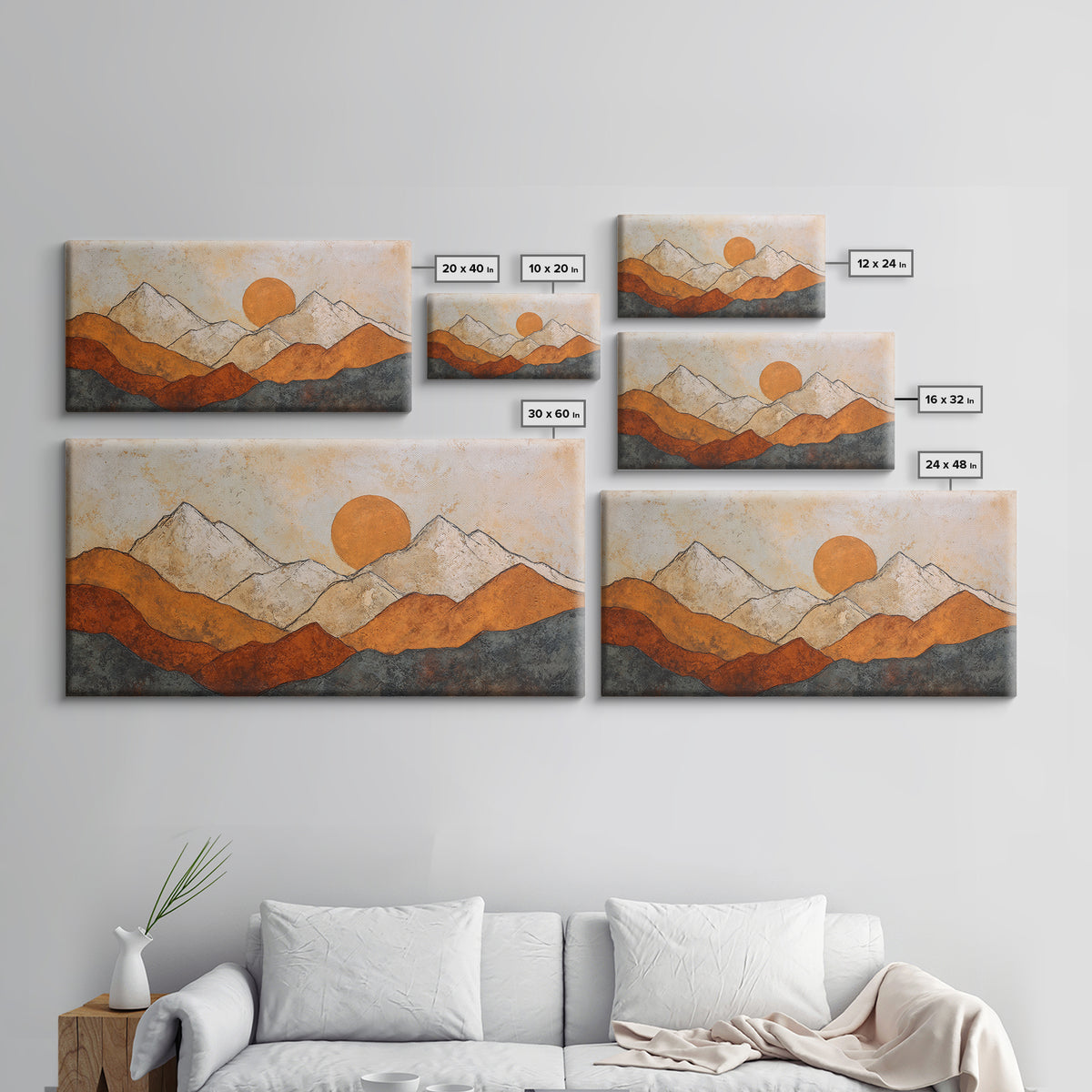 Black Line Mountains Framed Canvas Print, Line Art, Living Room Decor, Oil Painting, Line, Boho Decor, Living Room Wall Art, LIN-2x1-6