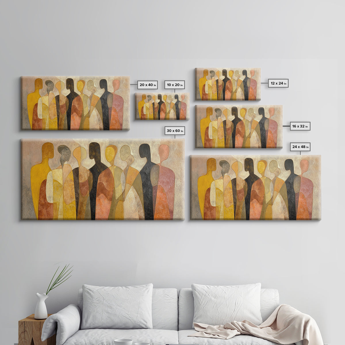 Abstract Family Figures Canvas Print, Line Art, Printable Art, Living Room Decor, Line, Gallery Wall Art, Portrait from Photo, LIN-2x1-68