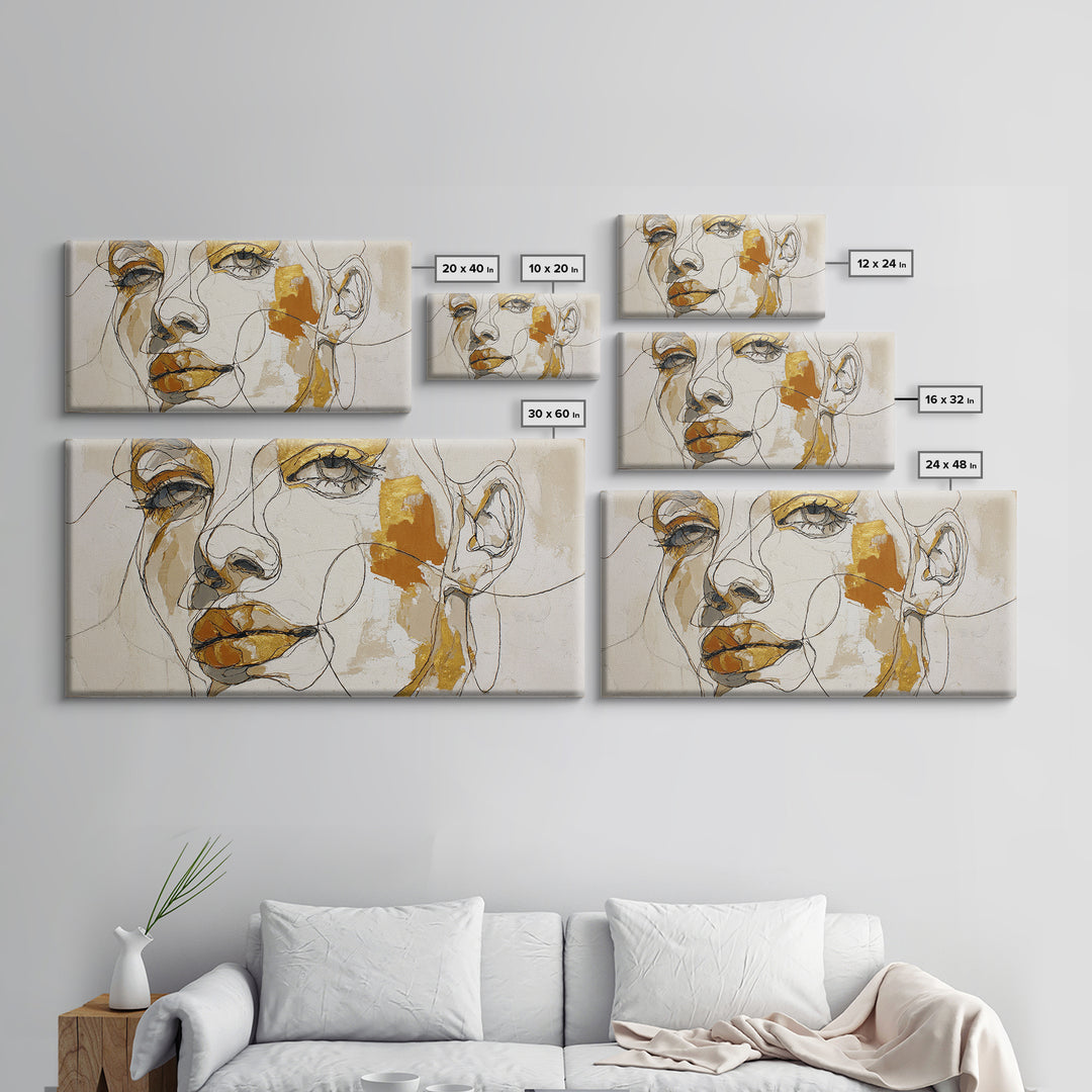 Continuous Line Female Face Canvas Print, Line Art, Gallery Wall Set, Living Room Decor, Fine Art, Line, Textured Painting, LIN-2x1-69