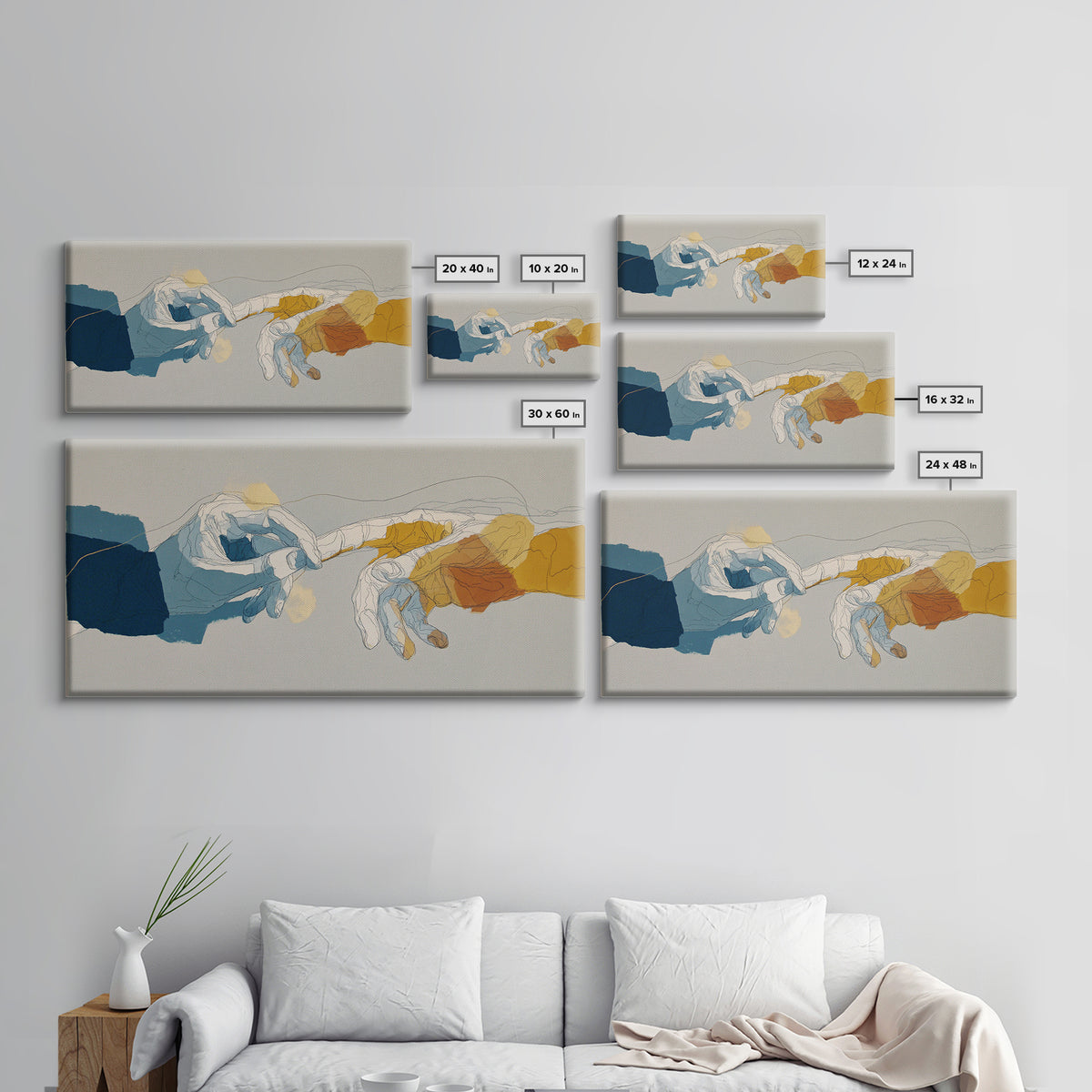 Two Hands Nearly Touching Canvas Print, Line Art, Minimalist Wall Art, Living Room Decor, Abstract Art, Line, Fine Art Print, LIN-2x1-73