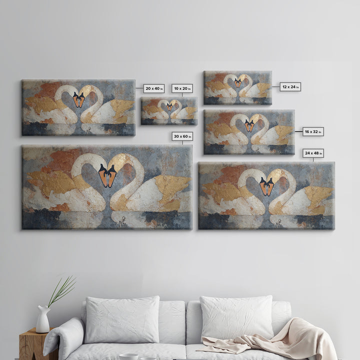 Two Swans Forming a Heart Shape Framed Canvas Print, Line Art, Modern Art, Living Room Decor, Abstract Art, Line, Neutral Decor, LIN-2x1-84