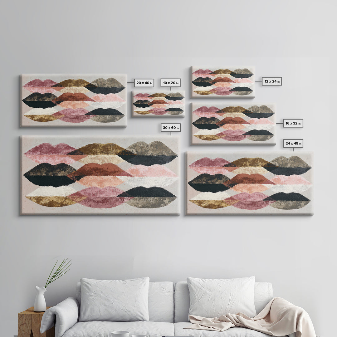 Abstract Lips and Hand Fashion Sketch Framed Canvas Print, Line Art, Living Room Decor, Abstract Art, Line, Portrait from Photo, LIN-2x1-86