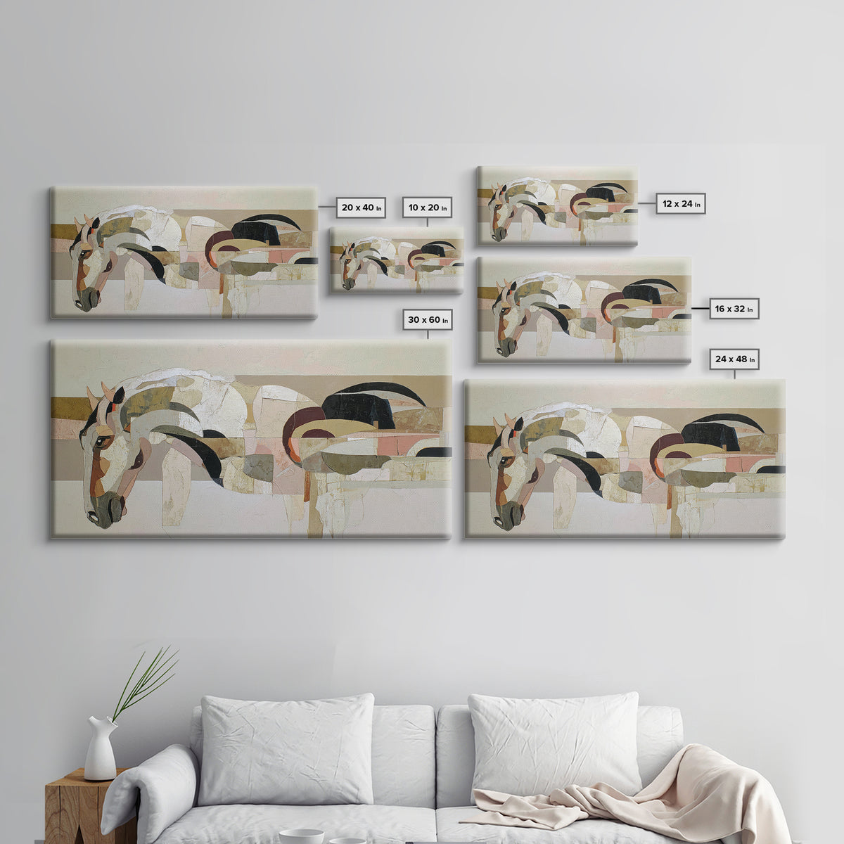 Abstract Horse Formed from Graceful Contour Framed Canvas Print, Line Art, Gallery Wall Art, Living Room Decor, Fine Art, Line, LIN-2x1-96