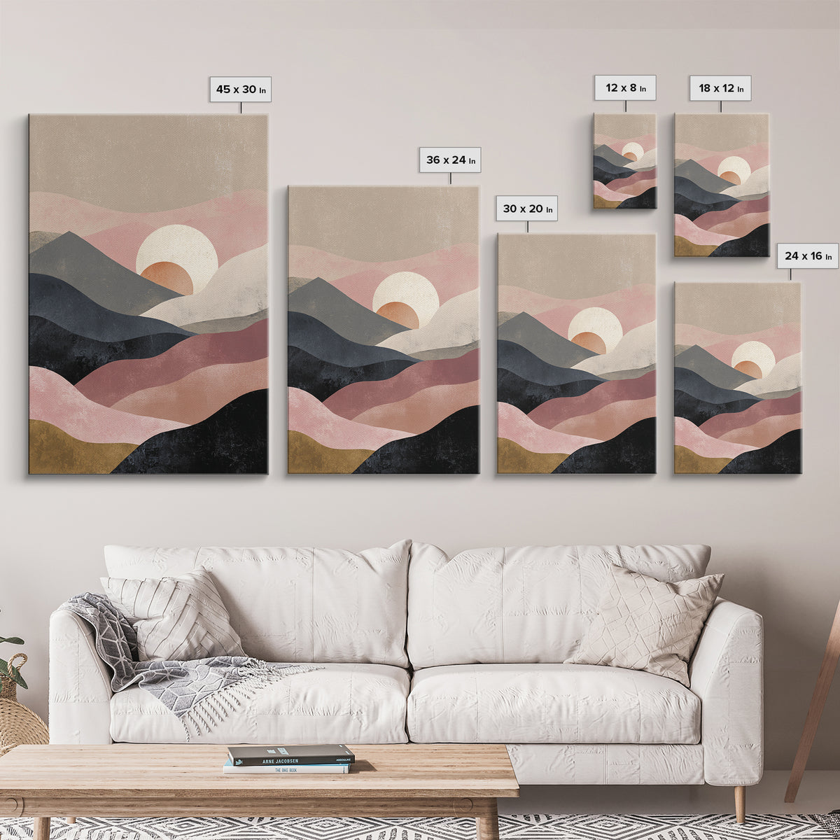 Black Line Mountains Framed Canvas Print, Line Art, Printable Wall Art, Living Room Decor, Watercolor Art, Line, Modern Art, LIN-2x3-18
