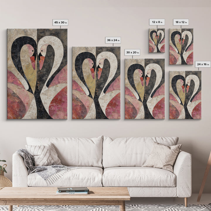 Two Swans Forming a Heart Shape Framed Canvas Print, Line Art, Contemporary Art, Living Room Decor, Abstract Art, Line, LIN-2x3-24