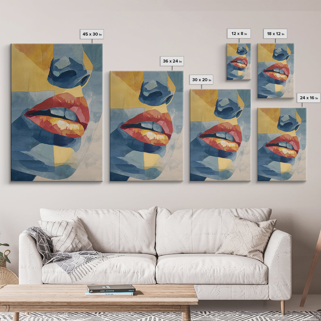 Abstract Lips and Hand Fashion Sketch Framed Canvas Print, Line Art, Wall Decor, Living Room Decor, Fine Art, Line, Boho Decor, LIN-2x3-26