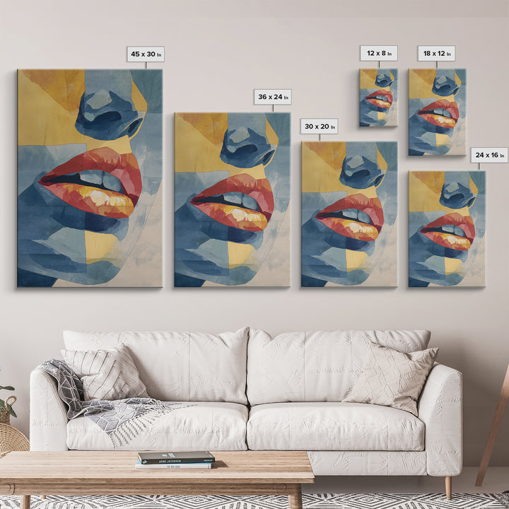 Abstract Lips and Hand Fashion Sketch Framed Canvas Print, Line Art, Wall Decor, Living Room Decor, Fine Art, Line, Boho Decor, LIN-2x3-26