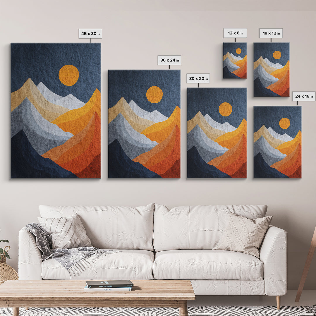 Black Line Mountains Framed Canvas Print, Line Art, Printable Wall Art, Living Room Decor, Watercolor Art, Line, Modern Art, LIN-2x3-42