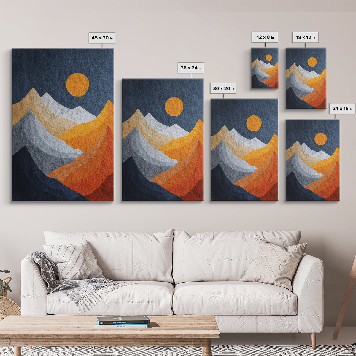 Black Line Mountains Framed Canvas Print, Line Art, Printable Wall Art, Living Room Decor, Watercolor Art, Line, Modern Art, LIN-2x3-42