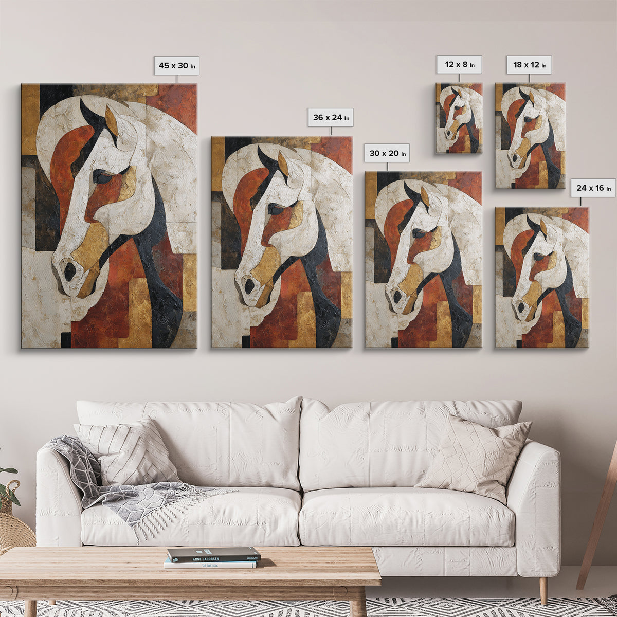 Abstract Horse Formed from Graceful Contour Framed Canvas Print, Line Art, Modern Art, Living Room Decor, Abstract Art, Line, LIN-2x3-60