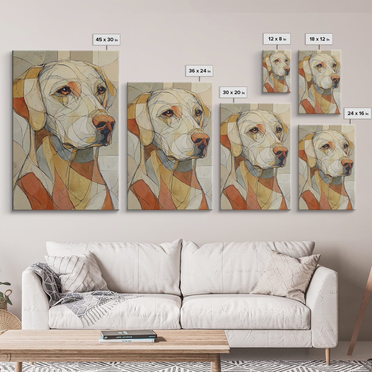 Continuous Line Dog Portrait Framed Canvas Print, Line Art, Bird Wall Art, Living Room Decor, Fine Art, Line, Textured Painting, LIN-2x3-69