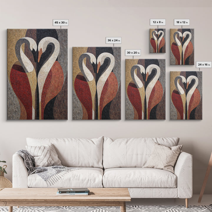 Two Swans Forming a Heart Shape Canvas Print, Line Art, Canvas Print, Living Room Decor, Fine Art, Line, Modern Decor, LIN-2x3-72