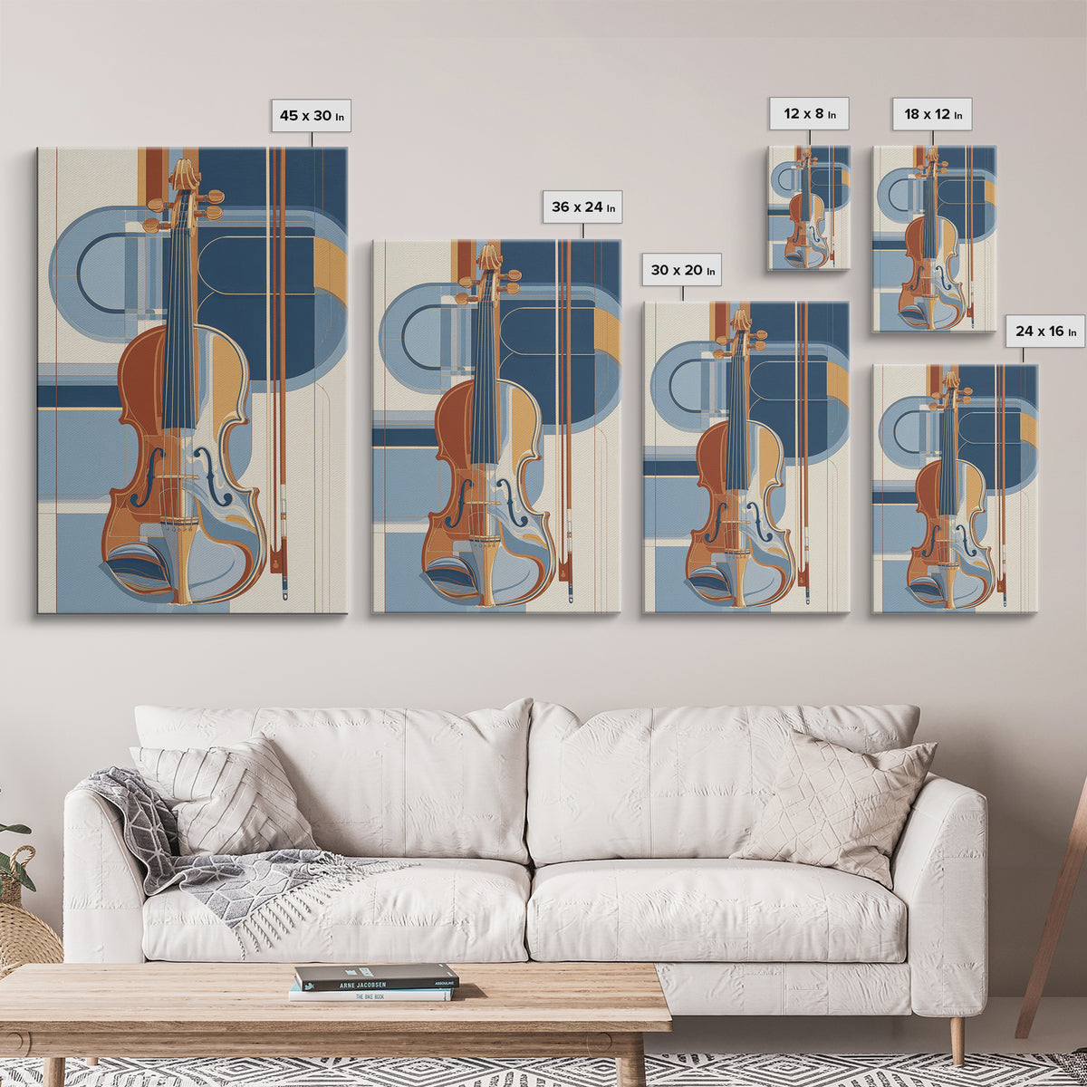 Single Line Violin and Bow Canvas Print, Line Art, Gallery Wall Set, Living Room Decor, Abstract Art, Line, Textured Painting, LIN-2x3-79