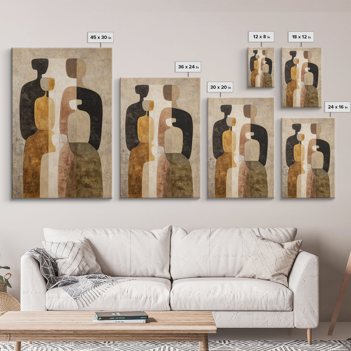 Abstract Family Figures Framed Canvas Print, Line Art, Room Decor, Living Room Decor, Oil Painting, Line, Digital Wall Art, LIN-2x3-8
