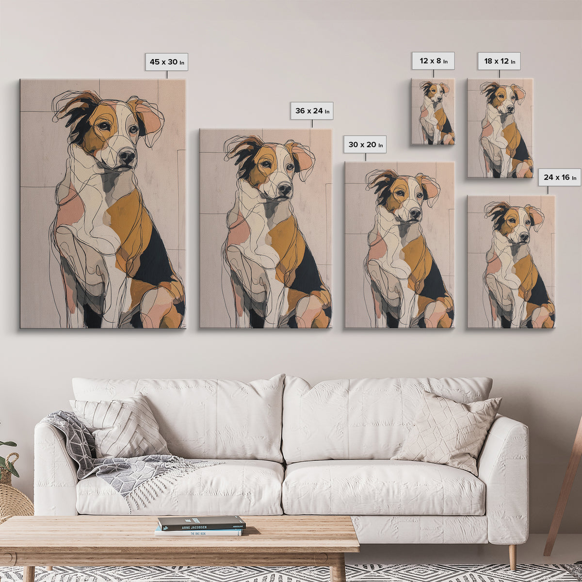 Continuous Line Dog Portrait Framed Canvas Print, Line Art, Bird Wall Art, Living Room Decor, Fine Art, Line, Textured Painting, LIN-2x3-93