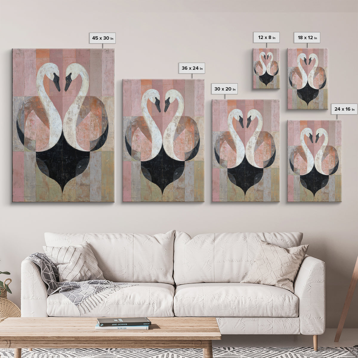 Two Swans Forming a Heart Shape Canvas Print, Line Art, Minimalist Art, Living Room Decor, Abstract Art, Line, Minimalist Decor, LIN-2x3-96