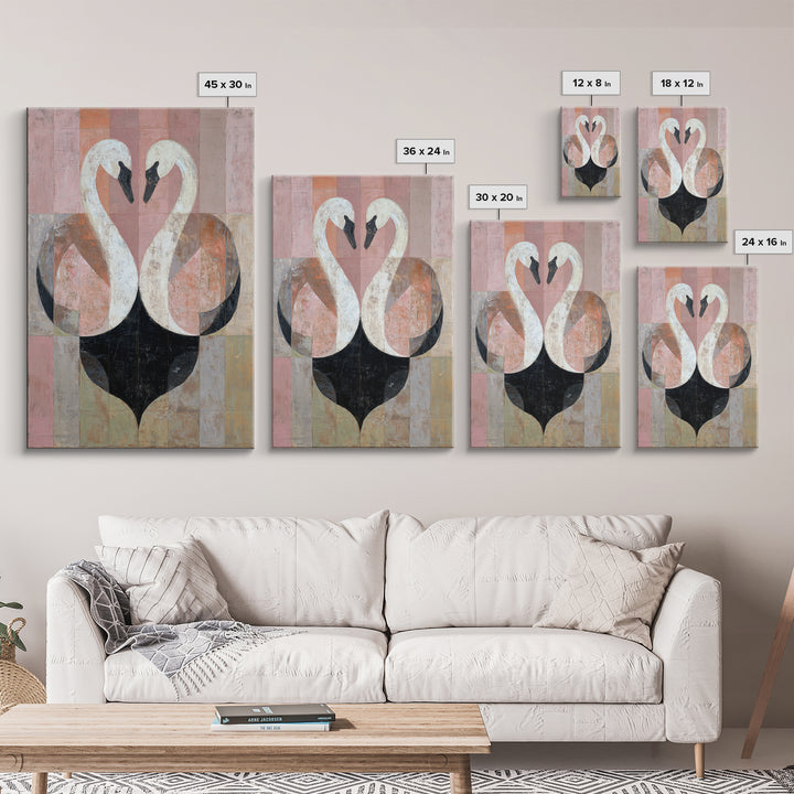 Two Swans Forming a Heart Shape Canvas Print, Line Art, Minimalist Art, Living Room Decor, Abstract Art, Line, Minimalist Decor, LIN-2x3-96