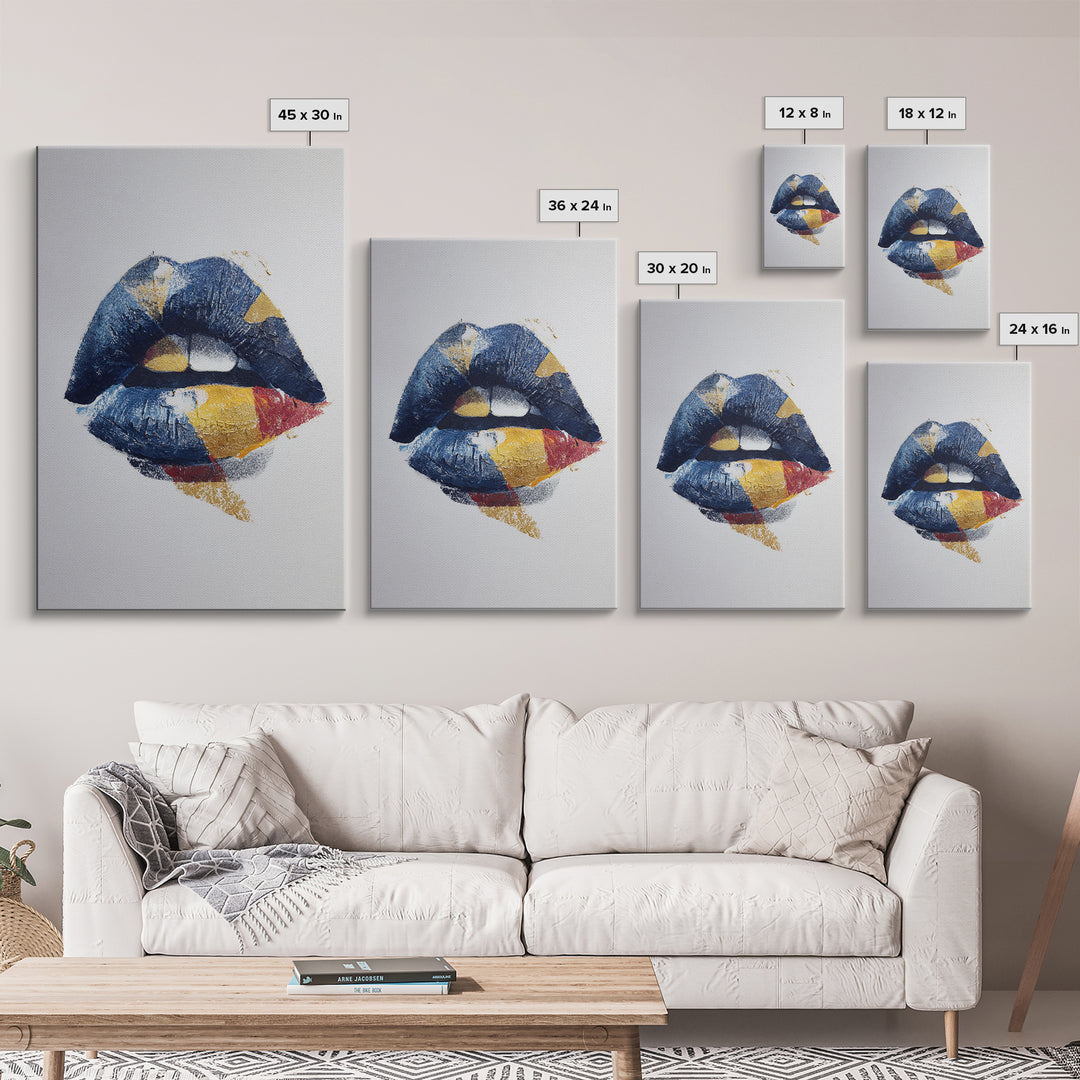 Abstract Lips and Hand Fashion Sketch Framed Canvas Print, Line Art, Boho Wall Decor, Living Room Decor, Abstract Art, Line, LIN-2x3-98
