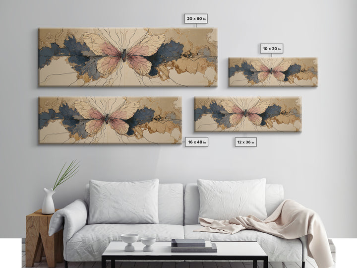 Line Art Butterfly Canvas Print, Line Art, Art Print, Living Room Decor, Abstract Art, Line, Digital Wall Art, LIN-3x1-14