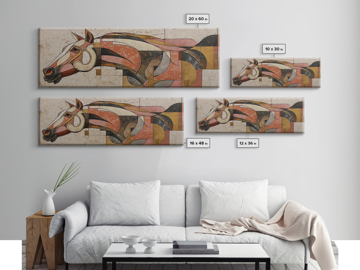 Abstract Horse Formed from Graceful Contour Framed Canvas Print, Line Art, Statement Artwork, Living Room Decor, Abstract Art, LIN-3x1-44