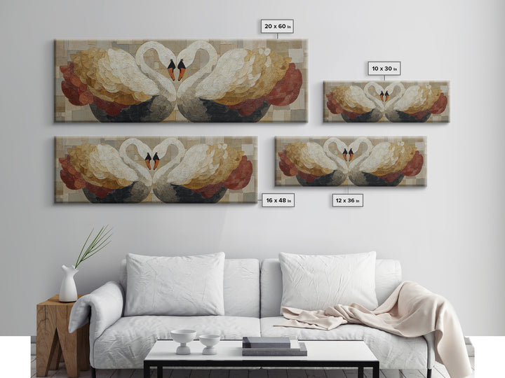 Two Swans Forming a Heart Shape Framed Canvas Print, Line Art, Wall Art, Living Room Decor, Fine Art, Line, Wall Art Print, LIN-3x1-56