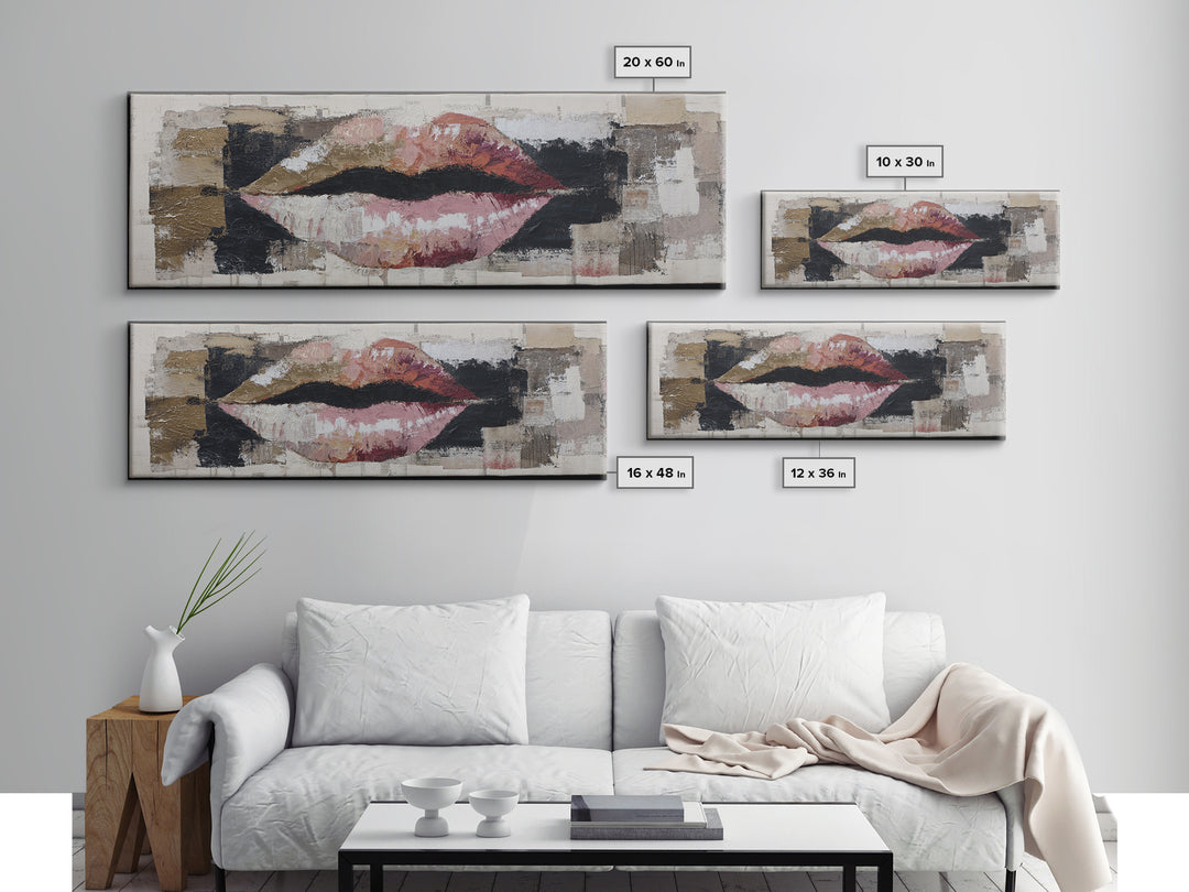 Abstract Lips and Hand Fashion Sketch Framed Canvas Print, Line Art, Gallery Wall Art, Living Room Decor, Fine Art, Line, LIN-3x1-58