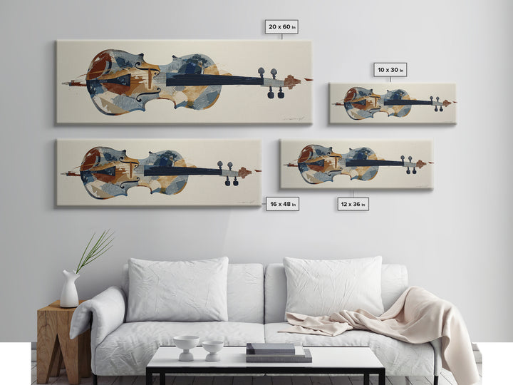 Single Line Violin and Bow Framed Canvas Print, Line Art, Wall Decor, Living Room Decor, Abstract Art, Line, Boho Decor, LIN-3x1-63