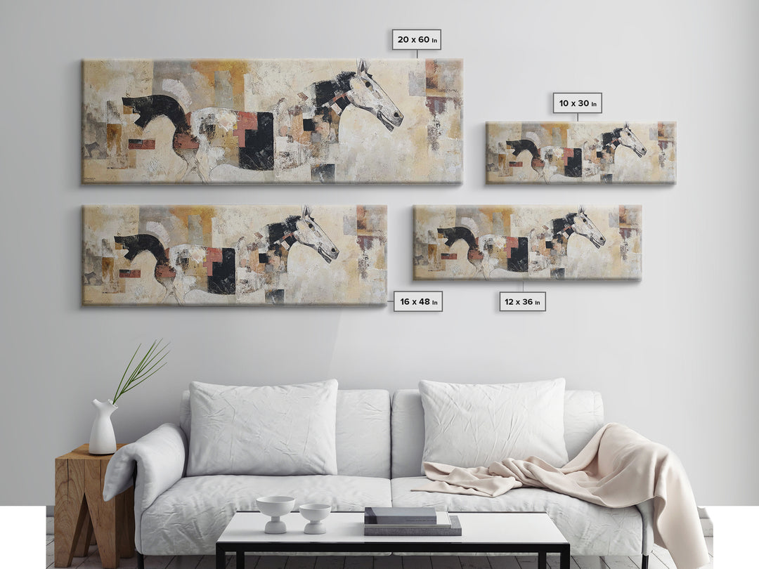 Abstract Horse Formed from Graceful Contour Framed Canvas Print, Line Art, Wall Decor, Living Room Decor, Abstract Art, Line, LIN-3x1-68