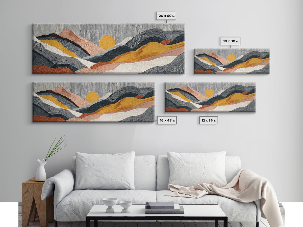 Black Line Mountains Canvas Print, Line Art, Neutral Decor, Living Room Decor, Oil Painting, Line, Wall Decor, Custom Portrait, LIN-3x1-98