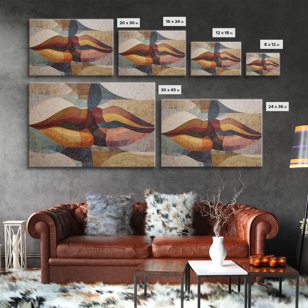 Abstract Lips and Hand Fashion Sketch Canvas Print, Line Art, Minimalist Wall Art, Living Room Decor, Abstract Art, Line, LIN-3x2-22